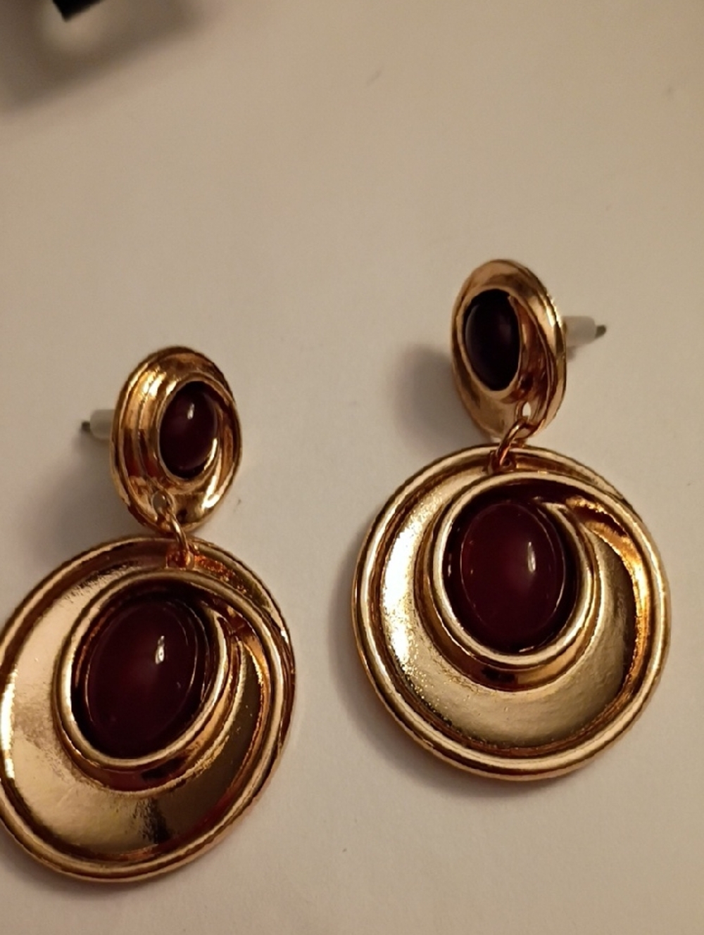 Jessica Simpson Gold-Tone Drop Earrings with Deep Burgundy Stones